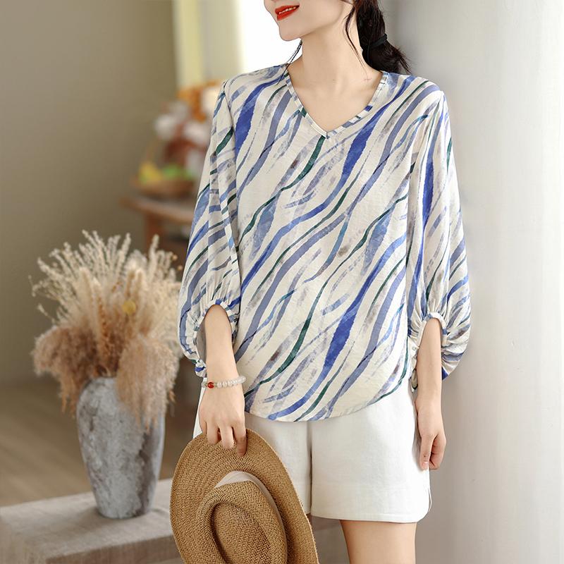 DIMANAF 2026 Women Plus Size New Summer Blouse Shirt Thin Casual Loose Lady Tops Tees Print Shirts