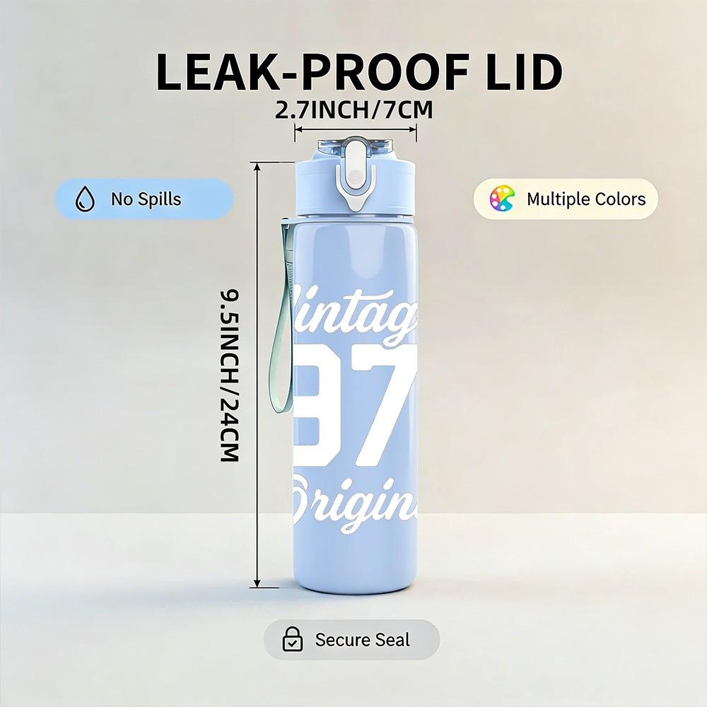 1PC Vintage 1973 Original Text 750ml Color Plastic Sports Water Bottle Leakproof Flip Straw Lid Suitable for Sports Office Home Use