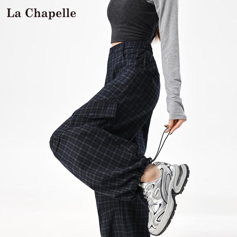 Women s Retro Plaid Cargo Wide-Leg Pants M