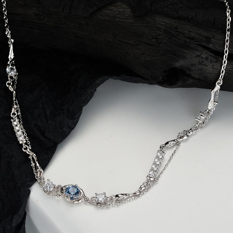 

Корейская версия легкого роскошного дизайна из стерлингового серебра S925 с допамином, женская короткая двухслойная красочная цепочка на ключицу с сокровищами 35CM