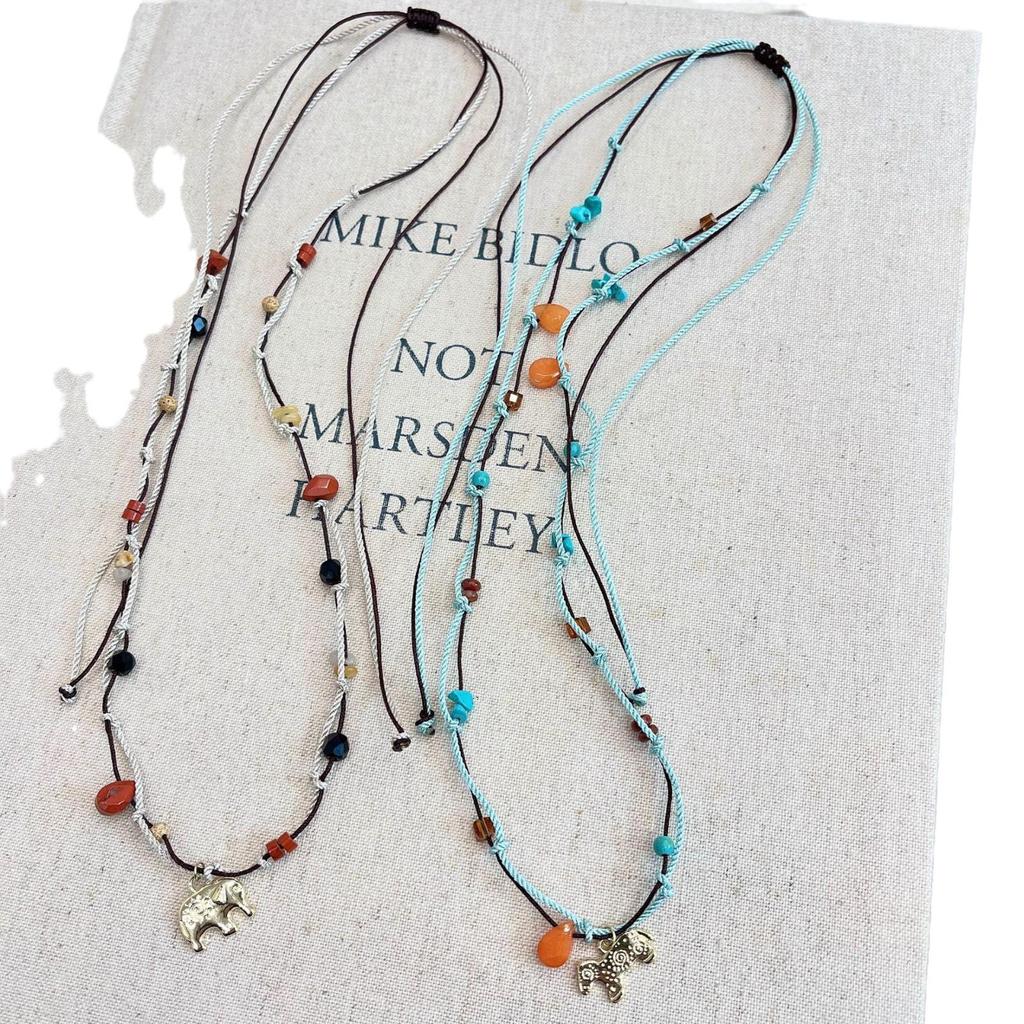 Elegant Hand-Woven Beaded Elephant Necklace - Exquisite Retro Chinese Design for Women