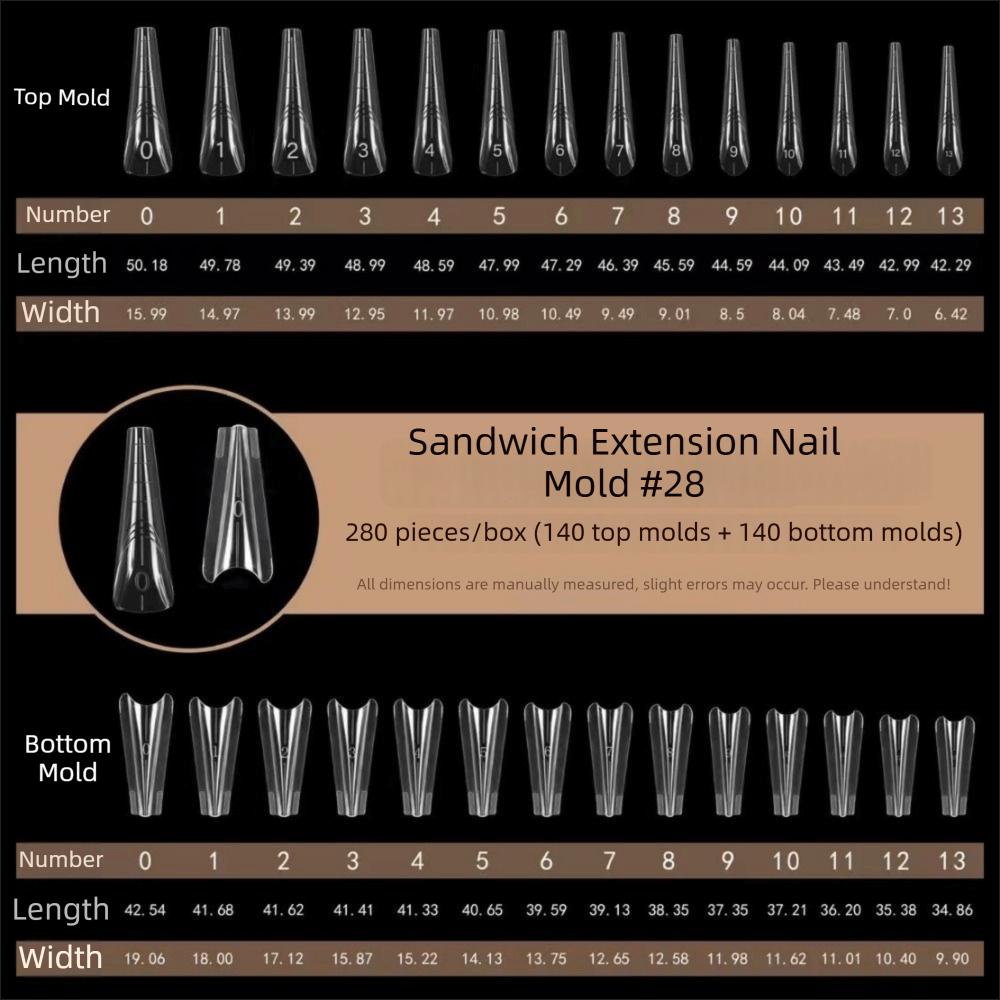 140/280pcs Square Oval Nail Extension Forms 14 Sizes Coffin Nail Molds  Manicure Tools