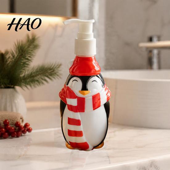 Santa Claus Empty Bottle 350ML Christmas Soap Dispenser, Tree Penguin Shape Refillable Bottle, Plastic Pump for Hand Soap, Lotion