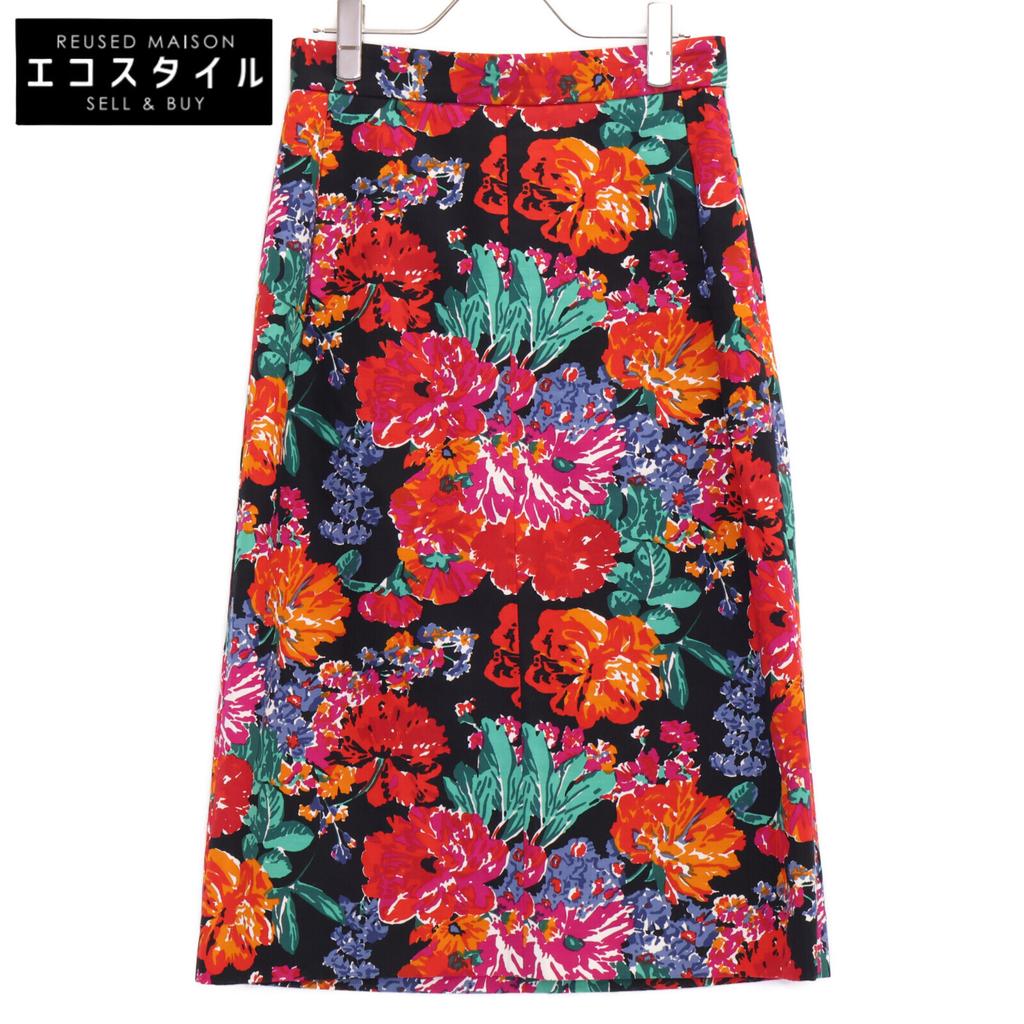 BLAMINK [Excellent Condition] 7924-299-0037 Floral Linen Blend Midi Length Semi-Tight skirt 36 Black / multicolorUsed