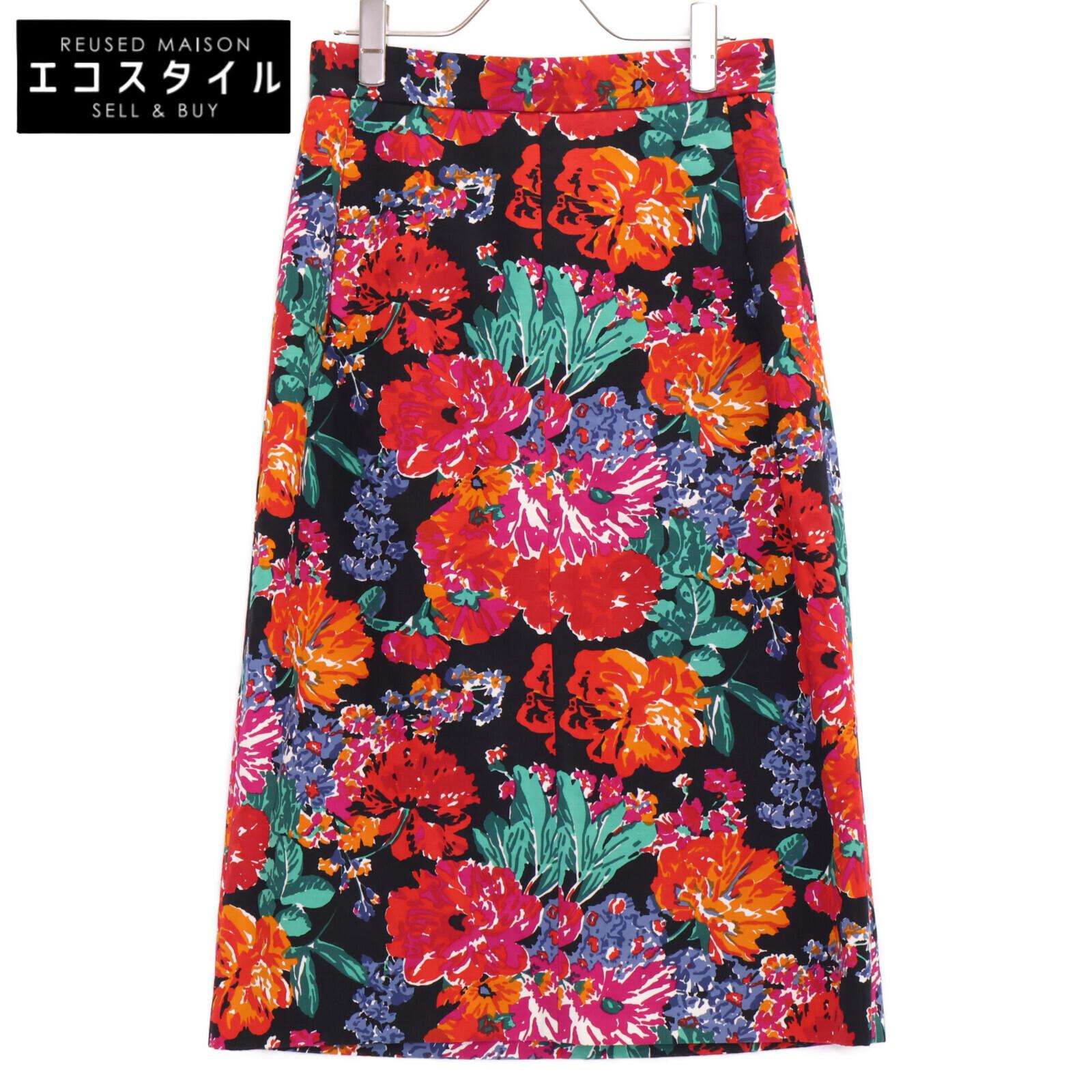 

BLAMINK [Excellent Condition] 7924-299-0037 Floral Linen Blend Midi Length Semi-Tight skirt 36 Black / multicolorUsed