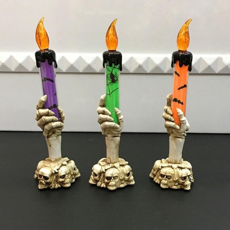 Halloween Party Supplies Horror Grip LED Candle Lamp Skeleton Hand Decor Props 1 Pc