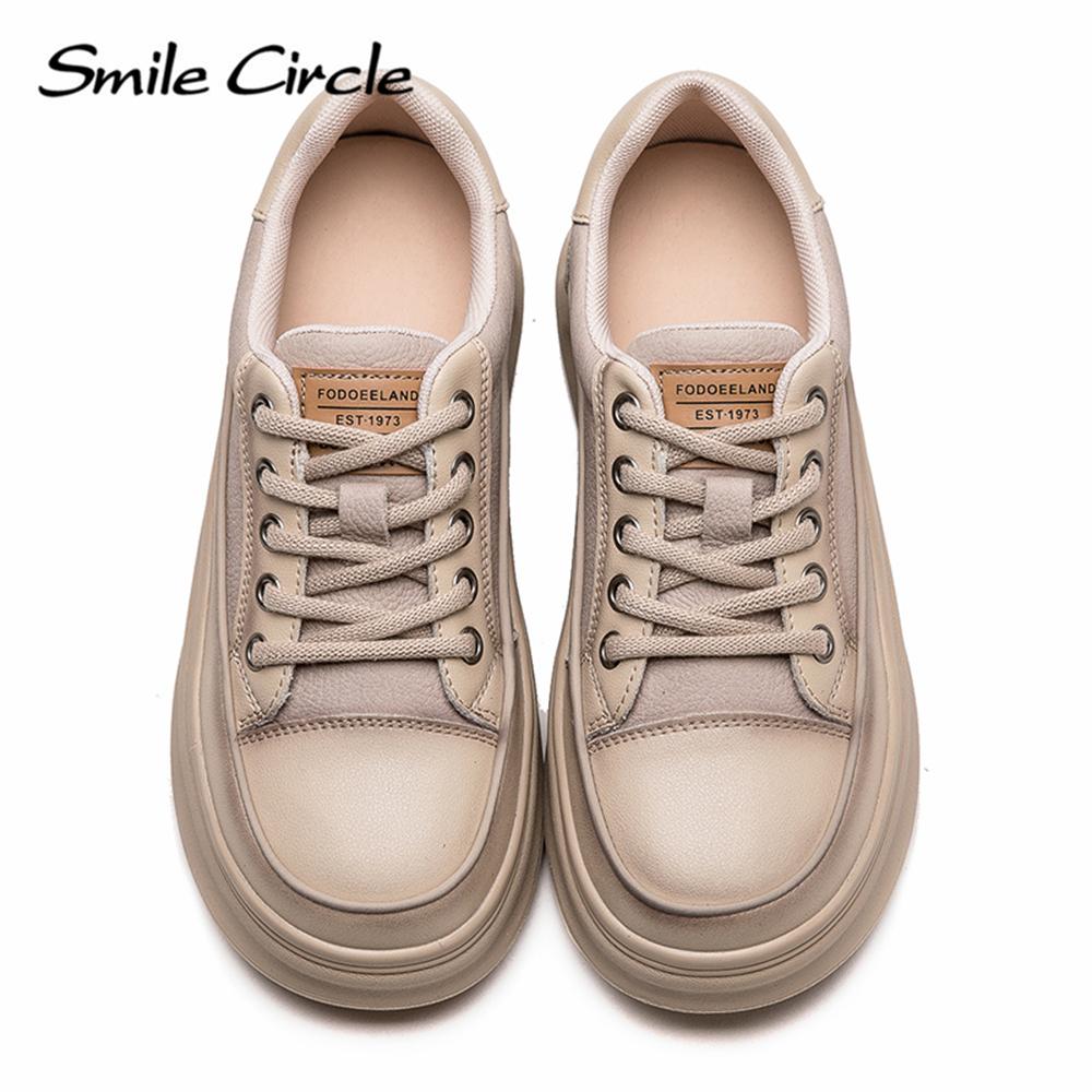 Echtes Leder Damen Freizeitschuhe Runder Kopf Höhe zunehmende dicke Sohle Schuhe Mode bequeme flache Schuhe