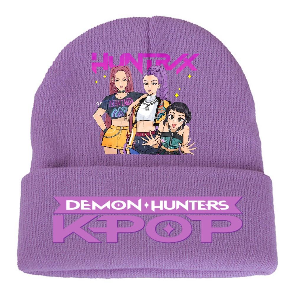 Kpop Demon Hunters Children Knit Beanie Cute And Charming Cartoon Printed Warm Cap Designed for Girls Fall Season Cold Season Outdoor Sports Birth