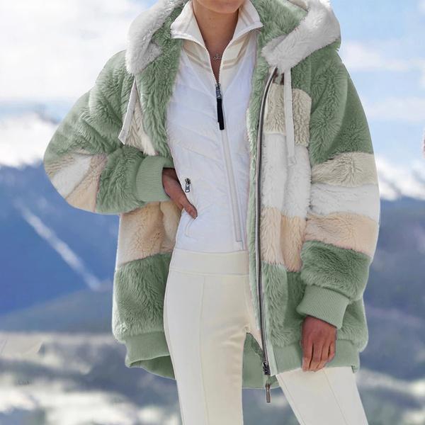 New Winter Women's Fashion Jacket Hooded Warm Plush Loose Jacket for Women Patchwork Winter Outerwear Faux Fur Zipper Ladies Parka Coat Plus Size