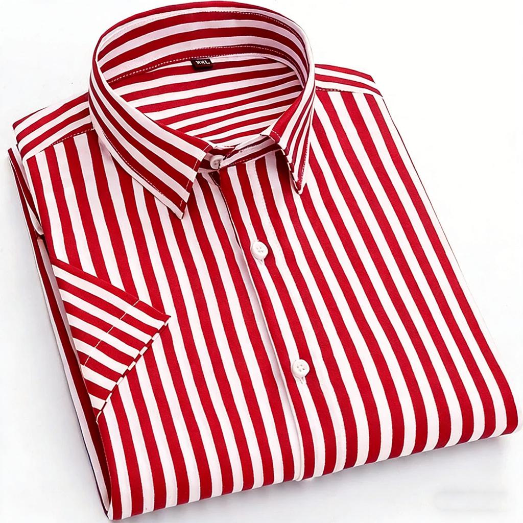 9 Colors Men's Short Sleeve Shirts Striped Business Shirts Formal Shirts Daily Wear Large Sizes XS-6XL