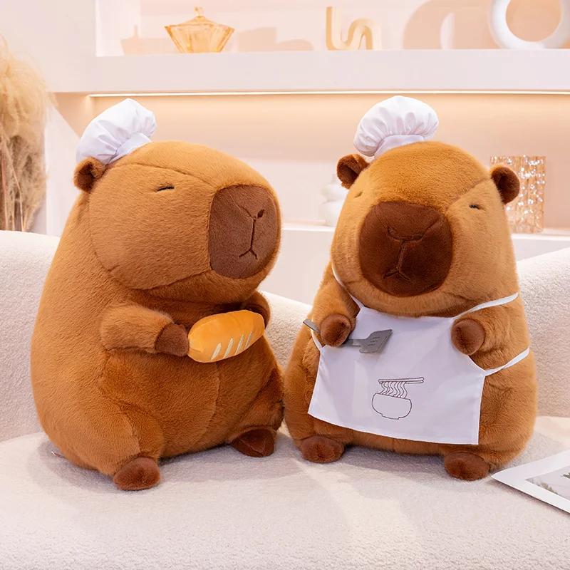 28-50cm Cook Apron Capybara Plush Simulation Baker Kapibala Anime Fluffty Toy Cute Bread Doll Stuffed Animal Soft Doll Xmas Gift