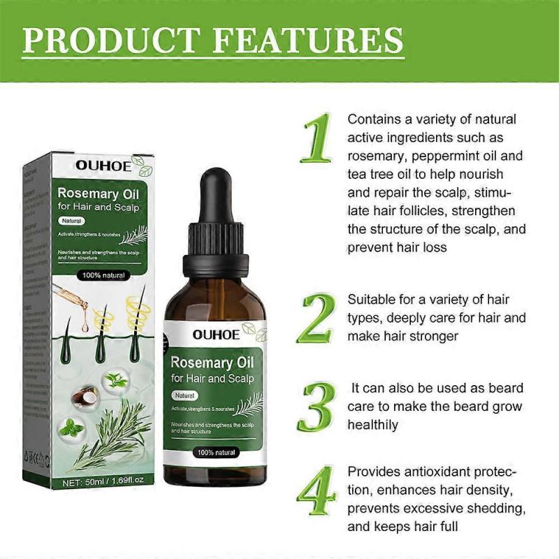 3pcs Rosemary Essential Oil for Hair Growth & Skin Care, Tough Hair Nourishing Hair Repair Damage Hair