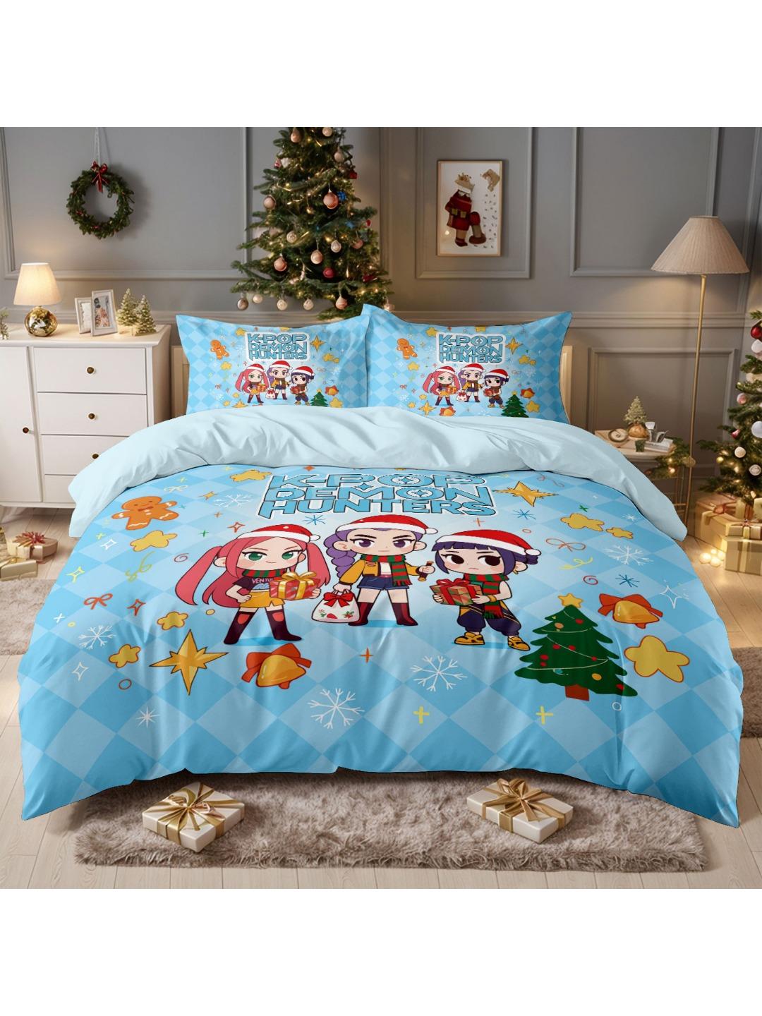 

3pc Christmas K-Pop Demon Hunters Girl Group Print Ccoreless Duvet Cover Set Multi Size Bedroom Dormitory Soft Machine Washable 135x200cm-EU-Single&set