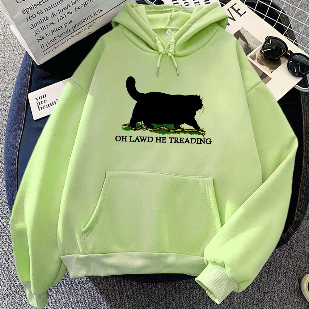 

Смешные толстовки с принтом CAT Oh Lawd He Treading, толстовки для женщин и мужчин, удобная повседневная одежда унисекс, уличная одежда с капюшоном из мультфильма XXXL