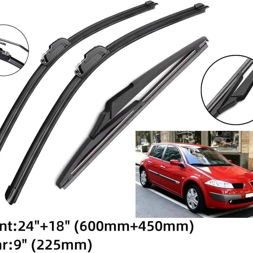 For Renault Megane 2 2002-2006 24 + 18 + 9 Front and rear wipers Wiper blades