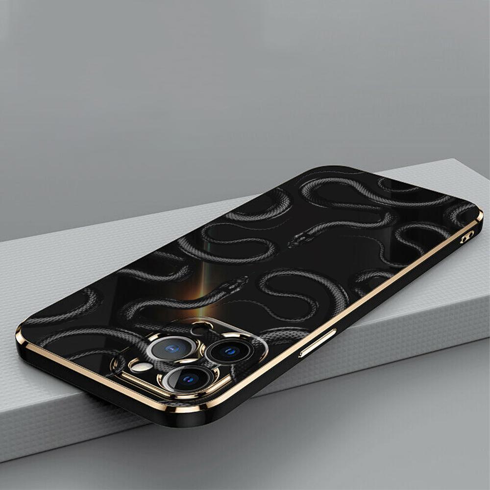 N72 Мягкие чехлы для телефонов из ТПУ с покрытием в виде змеи из черного золота — фото 6