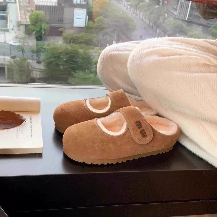 

Grape mother studiolee cute Velcro warm half drag ugly cute fluffy Mary Jane fluffy slippers autumn and winter 35 верблюд