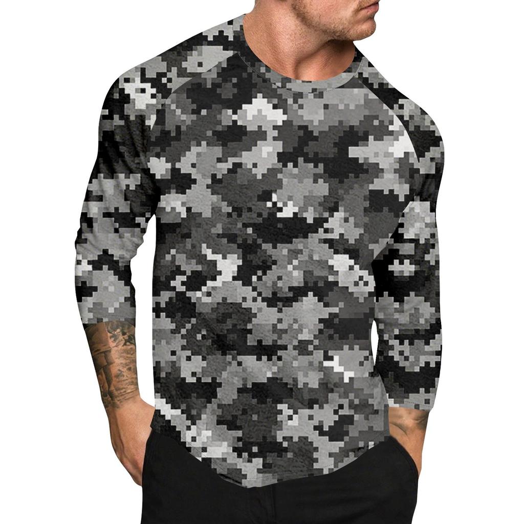 Camouflage Style Printed Raglan Sleeves Men's Short Sleeved Top