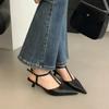 Fashion High Quality Low Small Heel Ankle Strap Women Pumps Sexy Pointed Toe Soft Leather High Heels Elegant Office Shoes Heeled Sandals