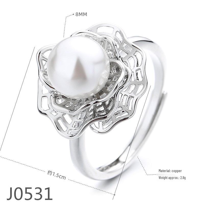 Korean Light Luxury Pearl Ring for Women – High-End Adjustable Index Finger Jewelry, Customizable Setting.