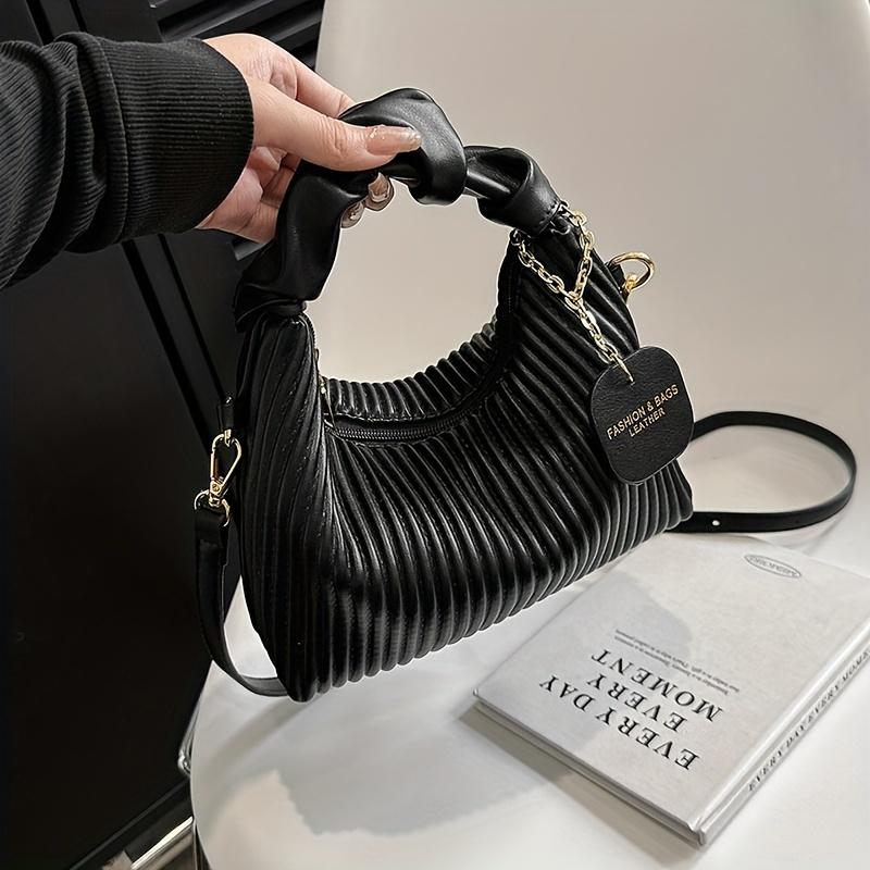 Stylish Simple Pleated Handbag PU Material Evening Party Women's Bag