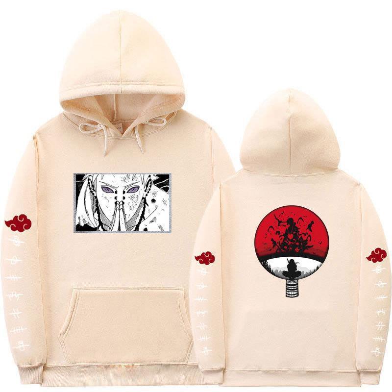 Mens Oversized Hooded Sweatshirt With Naruto Anime Print Fleece-Lined Streetwear Teens Fall Season