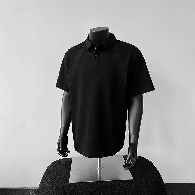 American Front Shoulder Short-sleeved Polo Shirt Men's Summer Heavy Shirt Lapel T-shirt Ragdoll Sleeves