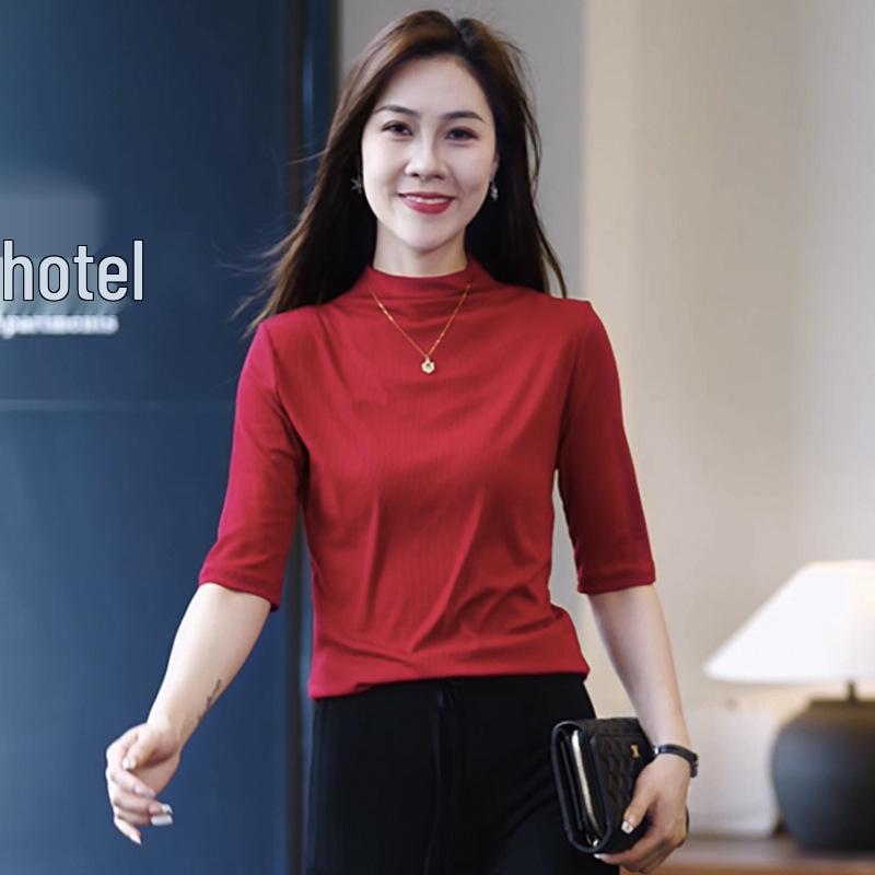 Modal Mid-Sleeve Women's Shirt - 2025 Spring/Summer Style, Five-Seven Sleeve Top, Casual T-Shirt.