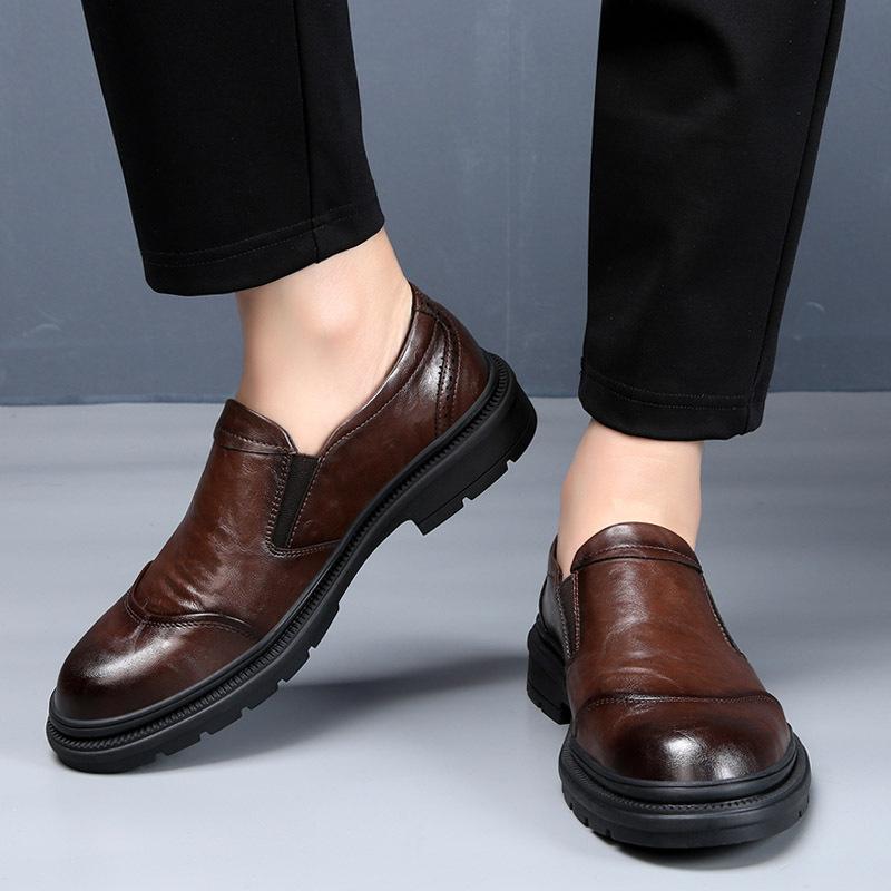 Spring and summer men's new big head leather shoes light luxury business casual leather men's shoes formal shoes platform men's British