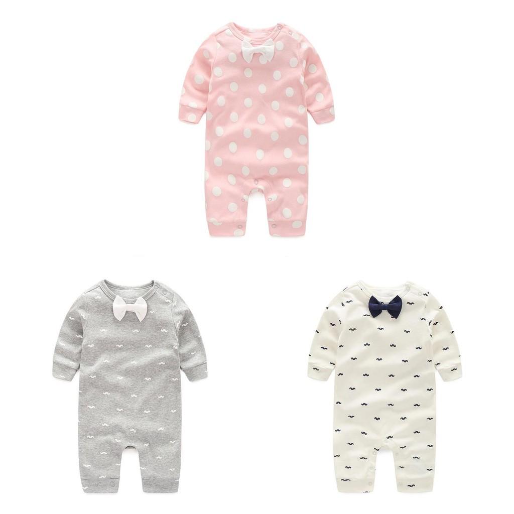 Baby Long Sleeve Cotton Romper With Bow For Toddler Crawling And Play