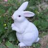 2Pcs Realistic White Rabbit Garden Statues, Weatherproof Resin Bunny Sculpture for Yard Patio, Cute Animal Bonsai Ornament, Desk Decor Gift for Plant