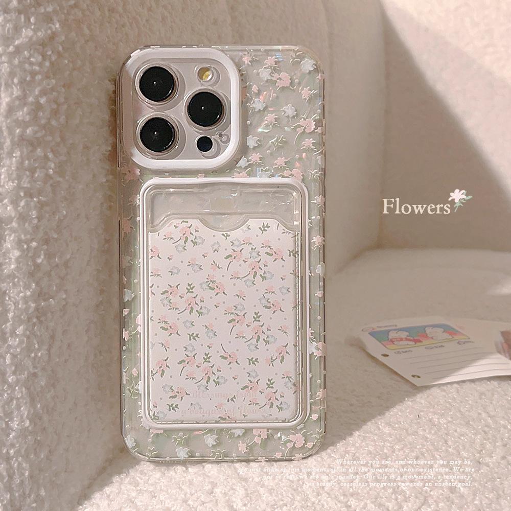Linda Cartera con Forma de Concha de Flor, Tarjetero, Funda para Teléfono para iPhone 16 15 14 13 12 11 Pro X XR XS Max 8 7 Plus SE, Protección de Lente, Funda Suave