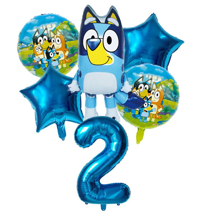 6 Stück Familie Bluey Aluminiumballon Cartoon Bingo Aktivität Spielzeug Blau Gold Stern Ballon Dekoration Sammlung Geburtsdatum Feier Babyparty Zubehör
