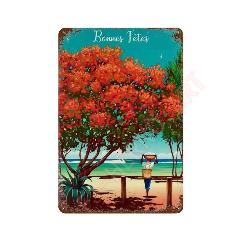Nordic Travel Poster Aesthetic Vacation Illustration Metal Tin Sign Plaque Wall Mural Plates Home Decoration Kawaii Room Decor