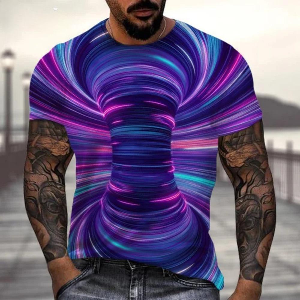 Personalized and Fashionable 3D Optical Visual Illusion Printed Men's Fun Round Neck Short Sleeved T-shirt