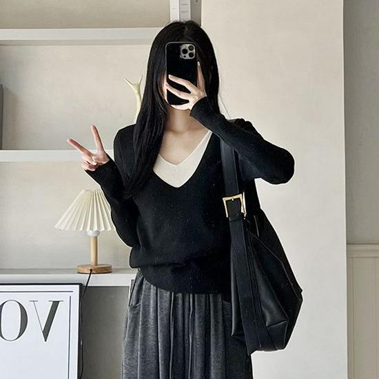 

Женский универсальный комплект-двойка в корейском стиле: Футболка с длинным рукавом и широкие брюки из липкого риса M (85-95 lbs)