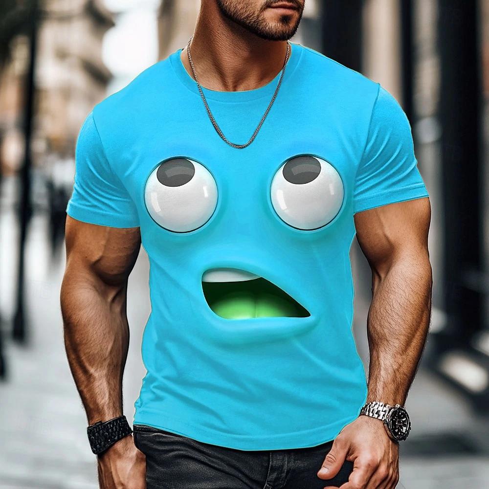 Funny Quirky Graphic T-shirt Clothing Summer Quick Drying Daily Men's Short Sleeve Tee Fashion New Cartoon Face T Shirts For Man