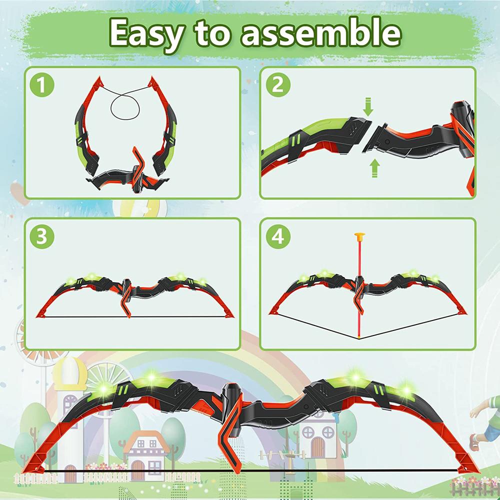 Kids Bow and Arrow Set with Lights Luminous Bow and 20 Suction Cup Arrows Set Indoor and Outdoor