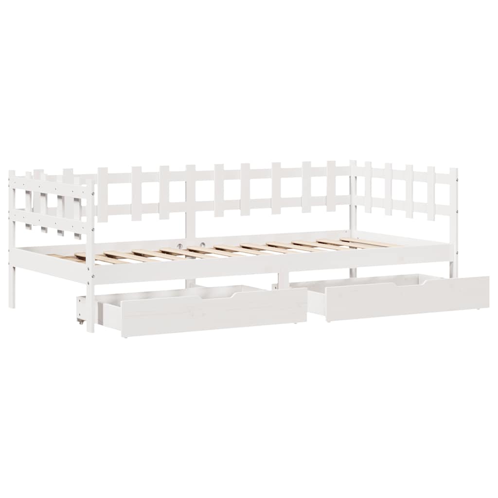 Daybed with Drawers White 90x200 cm Pine Wood