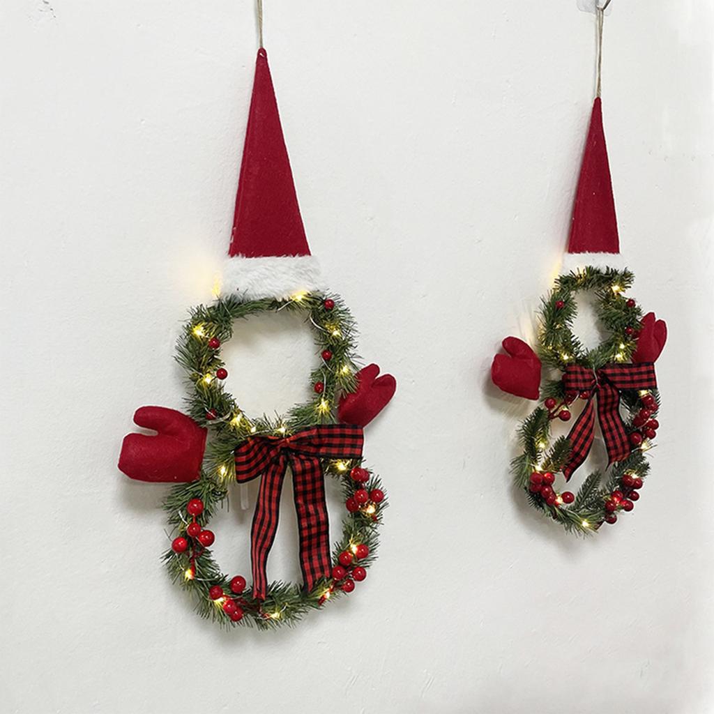 Christmas Snowman Wreath Decoration Light Up Christmas Wreath For Front Door Holiday Wreaths With Red Hat Scarf For Home Door Wall Decor