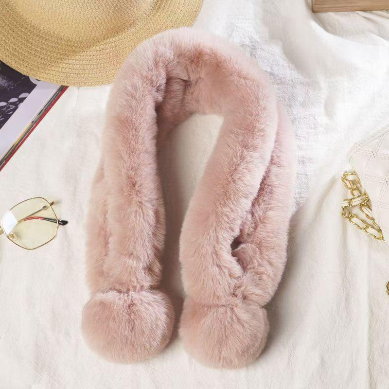 Winter Imitation Fur Cross Ball Scarf Imitation Rex Rabbit Hair Warm Fur Collar