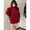 Autumn and winter new loose casual knitted turtleneck long-sleeved sweater women's cardigan top + skirt two-piece set