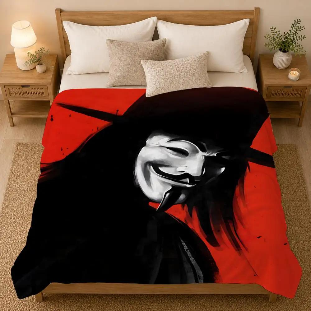 V for Vendetta Movie Throw 240g Flannel Blanket, Suitable for Sofas, Beds, Offices, Exquisite Gift Blankets