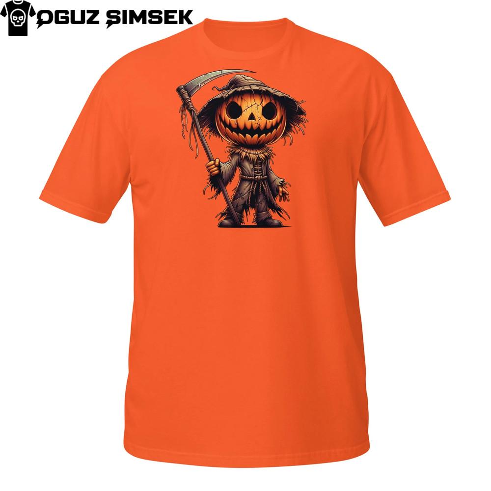 

Pumpkin Reaper T-Shirt | Scarecrow with Scythe | Creepy Halloween Horror Tee 4XL