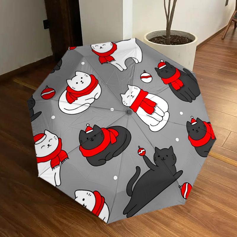 

1pc Christmas Cats Automatic Folding Umbrella - Portable Collapsible Design, 8-Rib Iron Frame, Casual Outdoor Accessory yy251215247