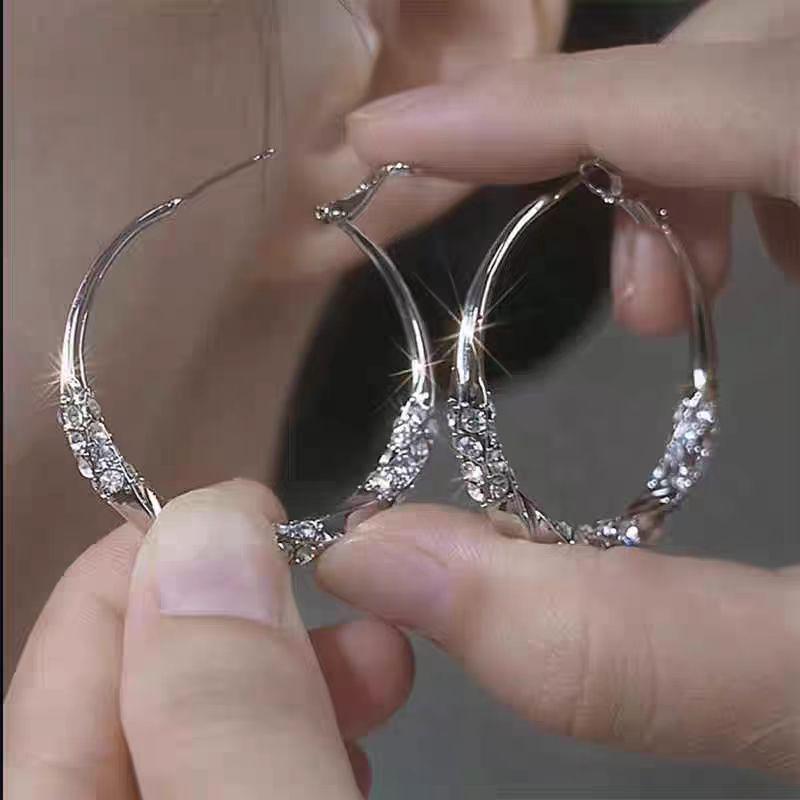Elegant Purple Diamond Hoop Earrings - Trendy, Exaggerated Fashion for Women, High-End Statement Accessory.