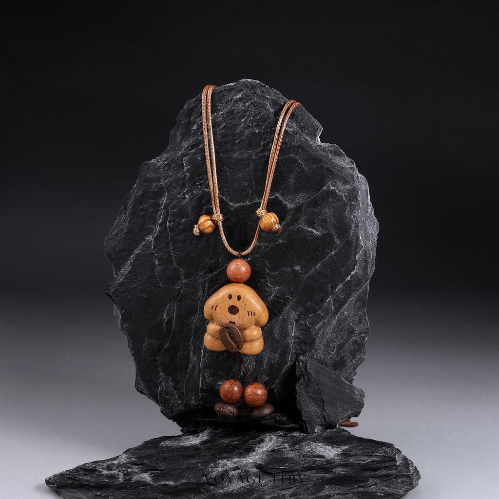 Wooden Coffee Bean Puppy Pendant Necklace - Light Luxury Accessory for Women