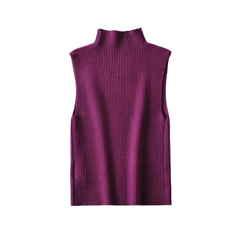 Women Fashion Solid Cropped Knitted Pullover Vest Vintage High Neck Sleeveless Female Chic Lady Tank Tops