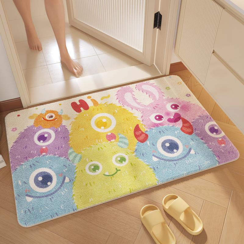 Bathroom Floor Mat Water Absorbing Cashmere Floor Mat Cartoon Color Dirt-resistant Anti-slip Mat Bathroom Door Foot Mat