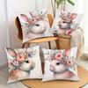 Easter Decoration Pillow Cover Home Farmhouse Decoration Gift Rabbit Flower Print Pillowcase Sofa Cushion Cover Short Plush Mate